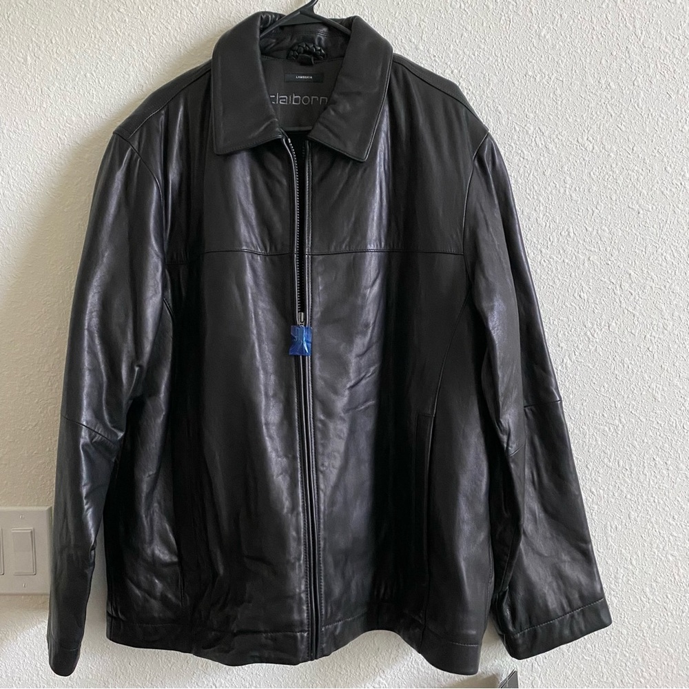 NWT Claiborne Lambskin Black Leather Quilted Interior Jacket Size Large